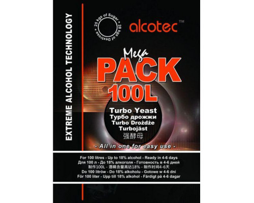 Дрожжи спиртовые Alcotec Turbo Yeast Megapack 100L, 360 гр.